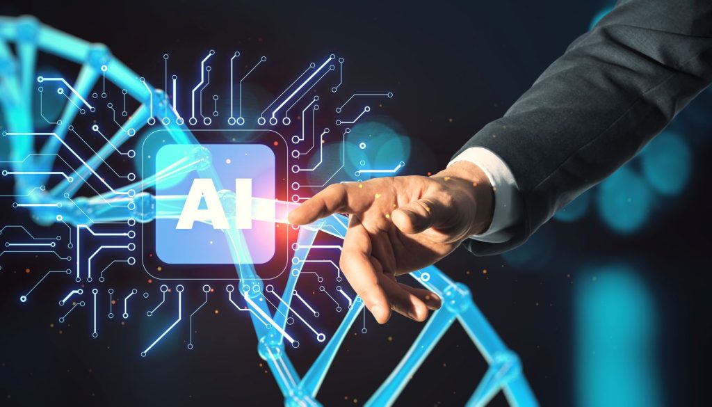 AI Technology interface with hand interaction